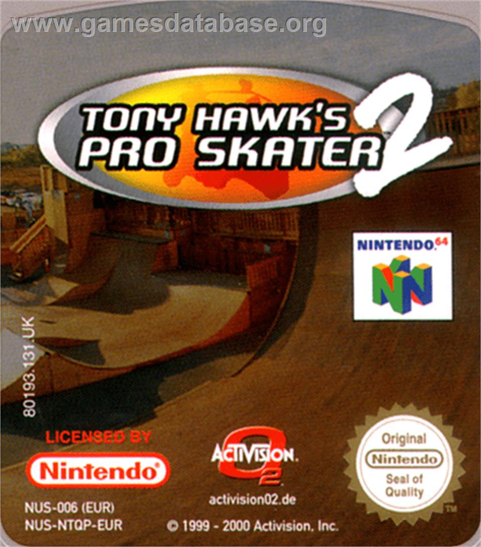 Tony Hawk's Pro Skater 2 - Nintendo N64 - Artwork - Cartridge Top