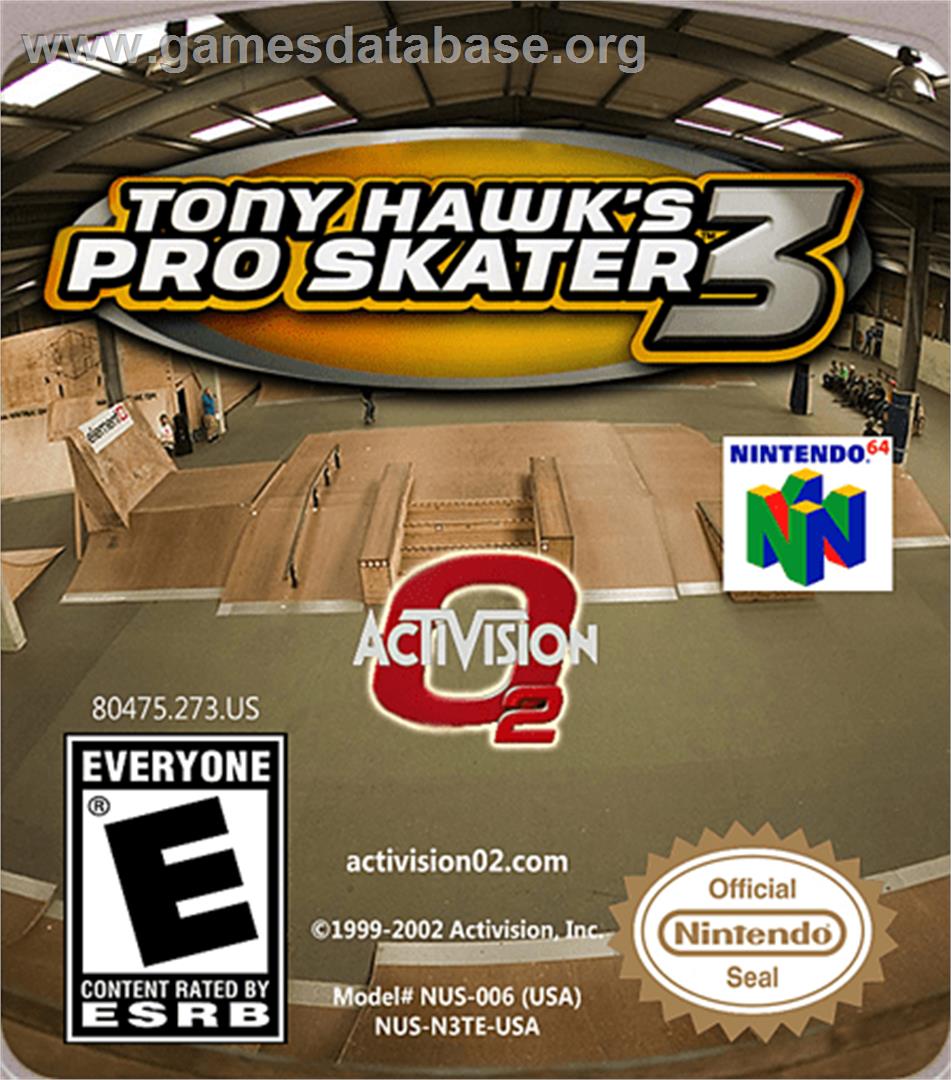 Tony Hawk's Pro Skater 3 - Nintendo N64 - Artwork - Cartridge Top