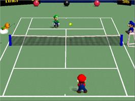 In game image of Mario Tennis 64 on the Nintendo N64.