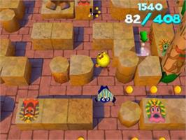 In game image of Ms. Pac-Man Maze Madness on the Nintendo N64.