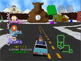 In game image of South Park Rally on the Nintendo N64.