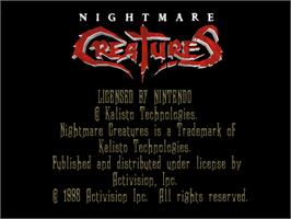 Title screen of Nightmare Creatures on the Nintendo N64.