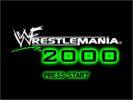Title screen of WWF WrestleMania 2000 on the Nintendo N64.
