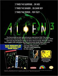 Advert for Alien 3 on the Nintendo NES.