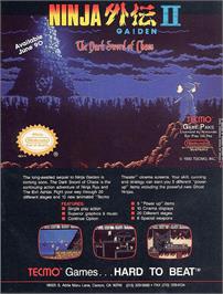 Advert for Ninja Gaiden II: The Dark Sword of Chaos on the Nintendo NES.
