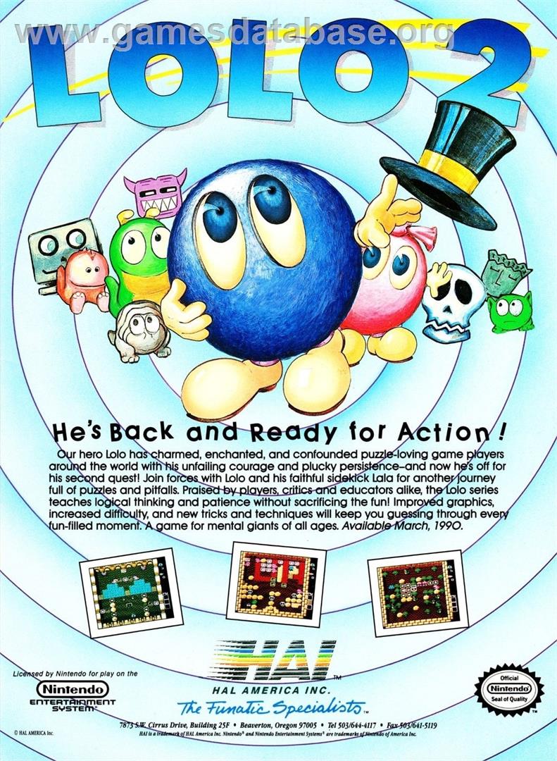 Adventures Of Lolo 2 - Nintendo NES - Artwork - Advert