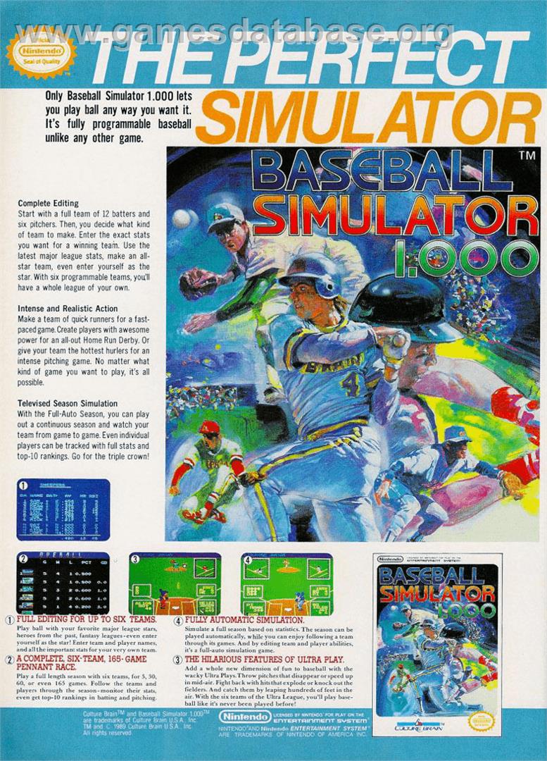 Baseball Simulator 1.000 - Nintendo NES - Artwork - Advert