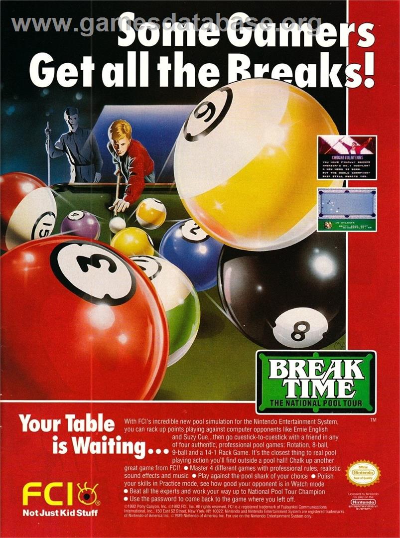 Break Time: The National Pool Tour - Nintendo NES - Artwork - Advert