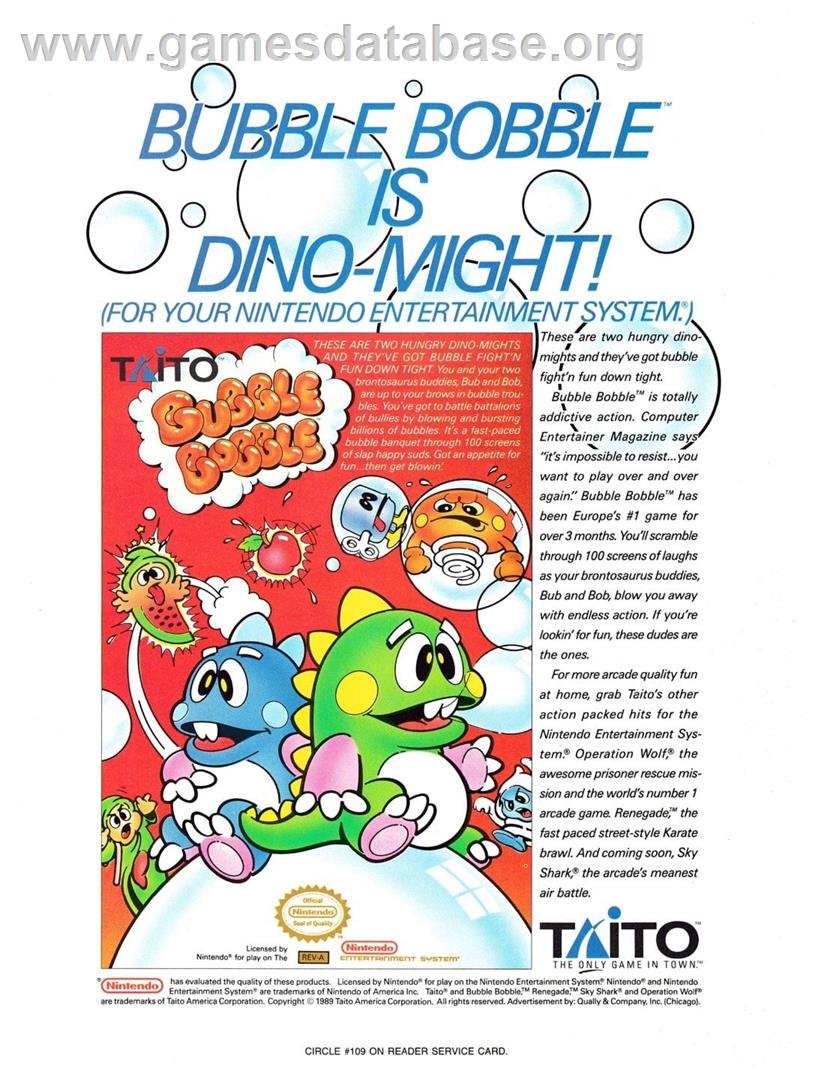 Bubble Bobble - Nintendo NES - Artwork - Advert