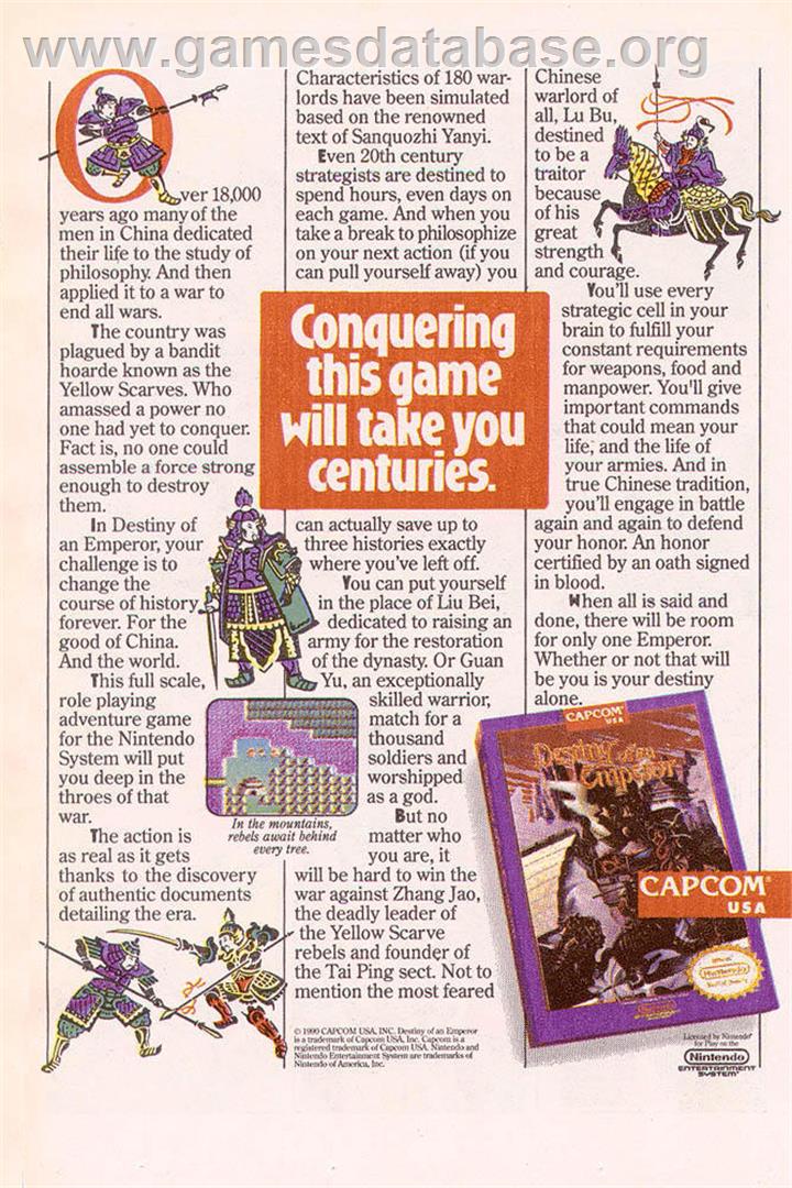 Destiny of an Emperor - Nintendo NES - Artwork - Advert