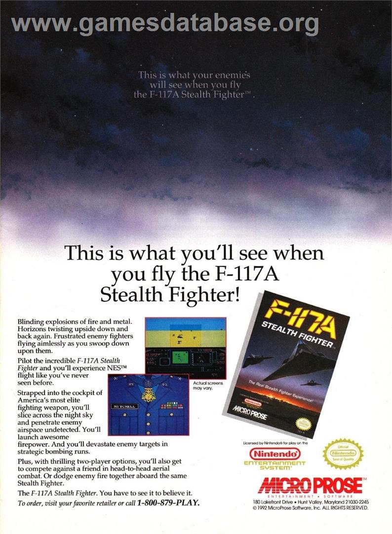 F-117A Stealth Fighter - Nintendo NES - Artwork - Advert