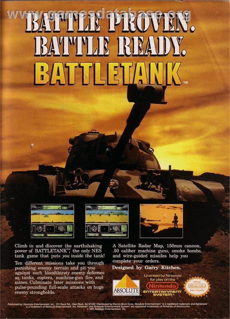 Garry Kitchen's Battletank - Nintendo NES - Artwork - Advert