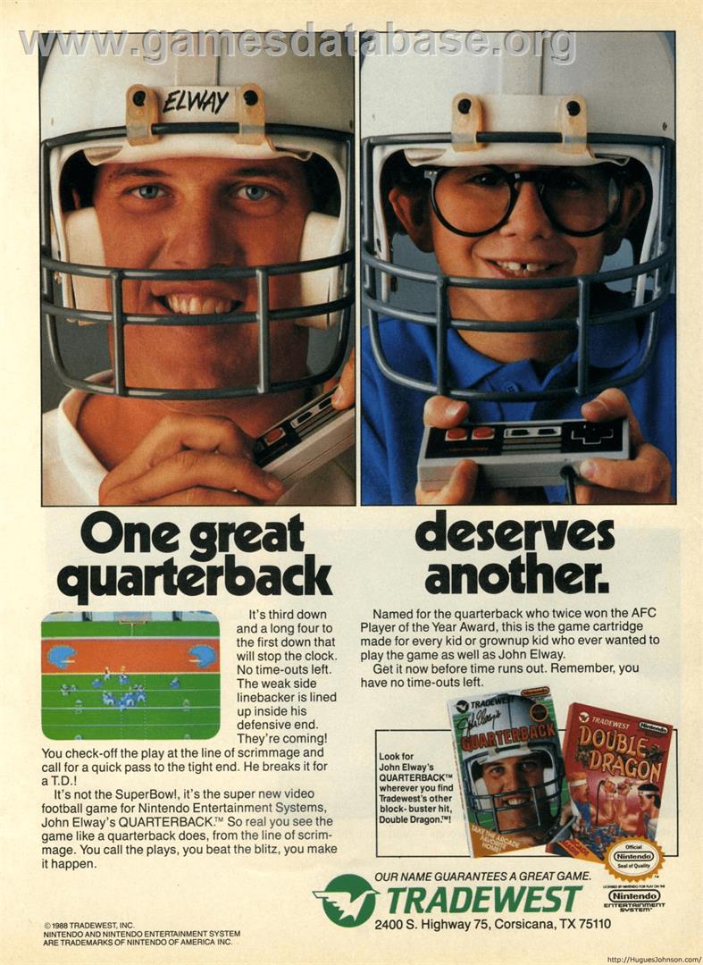 John Elway's Quarterback - Nintendo NES - Artwork - Advert