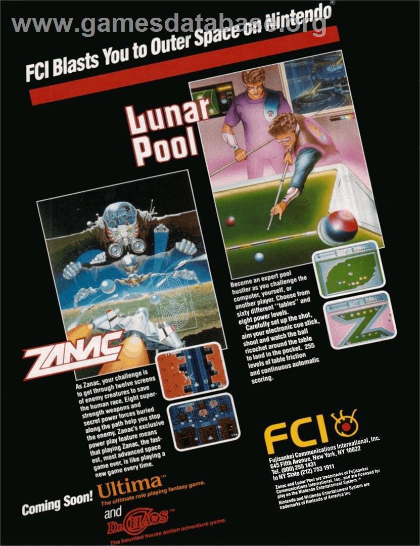 Lunar Pool - Nintendo NES - Artwork - Advert