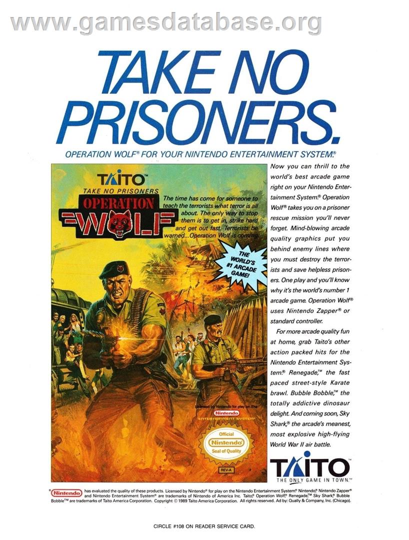 Operation Wolf - Nintendo NES - Artwork - Advert