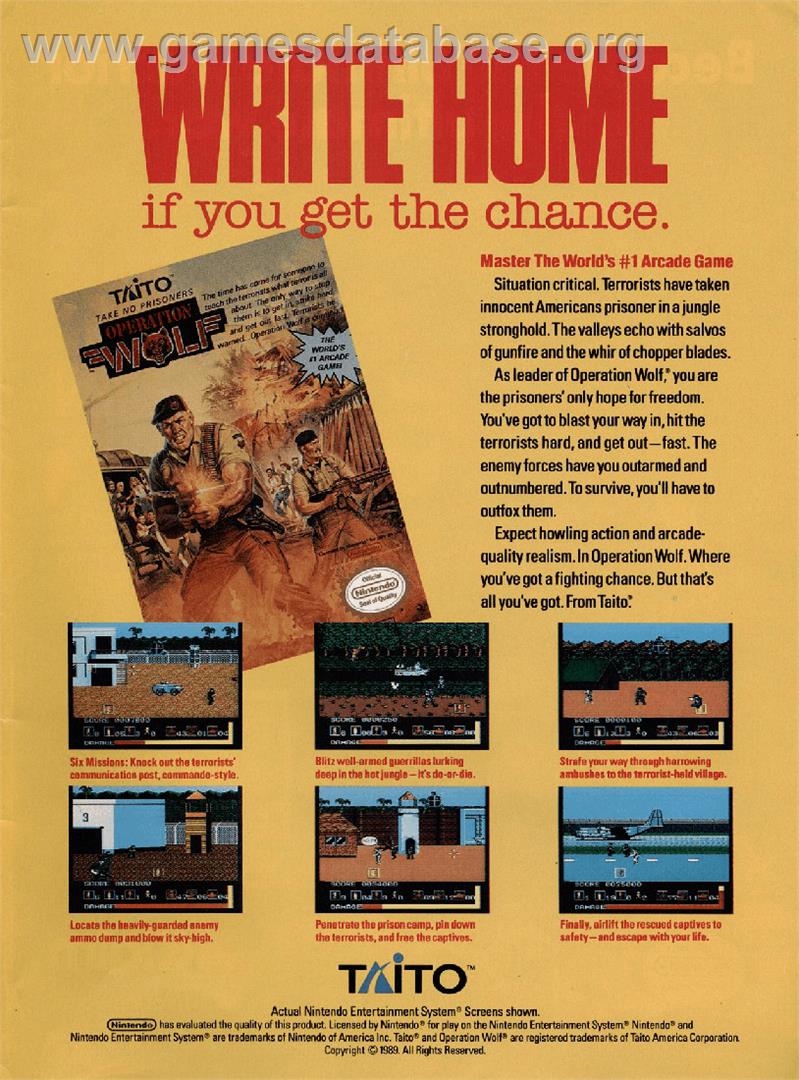 Operation Wolf - Nintendo NES - Artwork - Advert