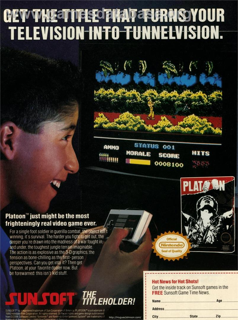Platoon - Nintendo NES - Artwork - Advert