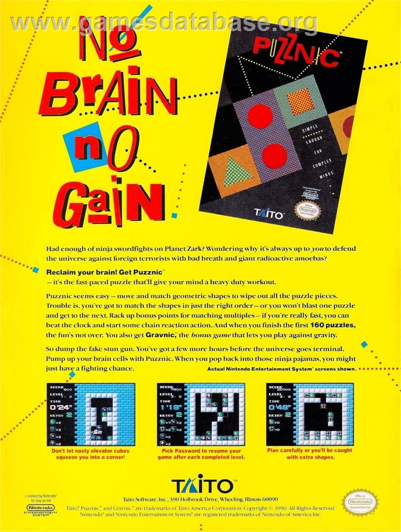 Puzznic - Nintendo NES - Artwork - Advert