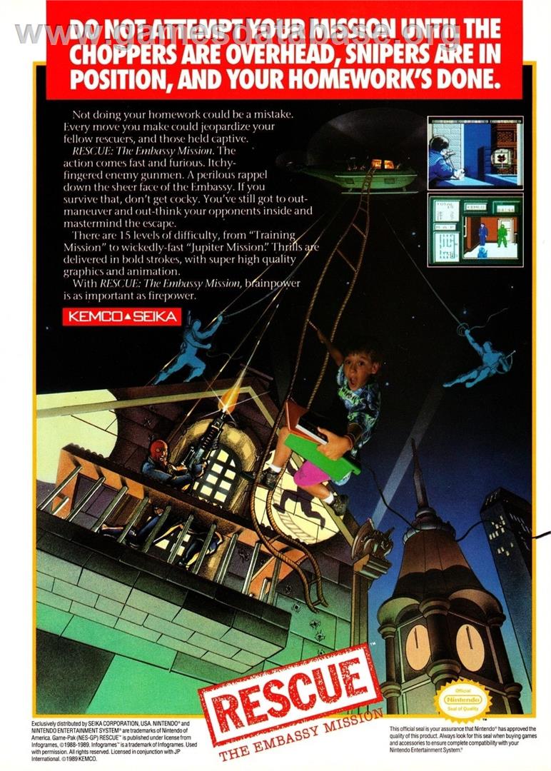 Rescue - The Embassy Mission - Nintendo NES - Artwork - Advert