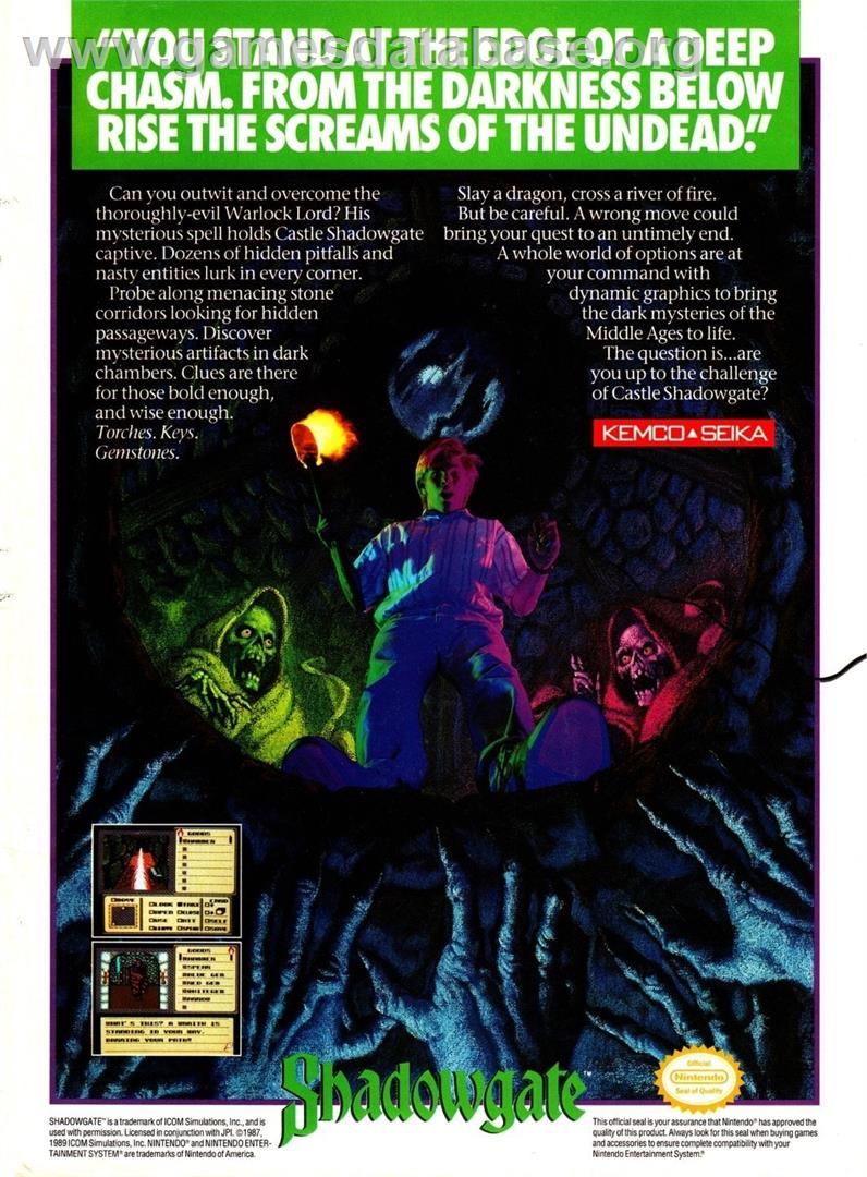 Shadowgate - Nintendo NES - Artwork - Advert