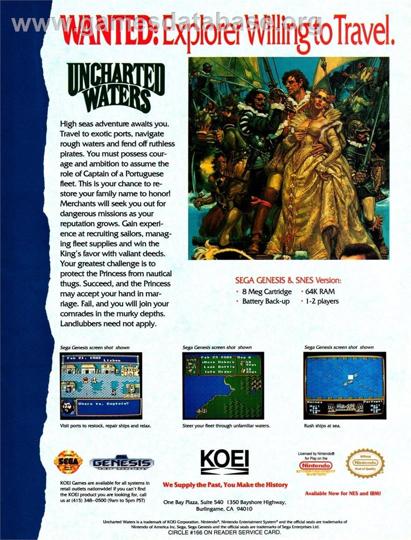 Uncharted Waters - Nintendo SNES - Artwork - Advert