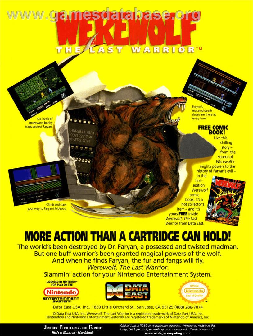 Werewolf: The Last Warrior - Nintendo NES - Artwork - Advert
