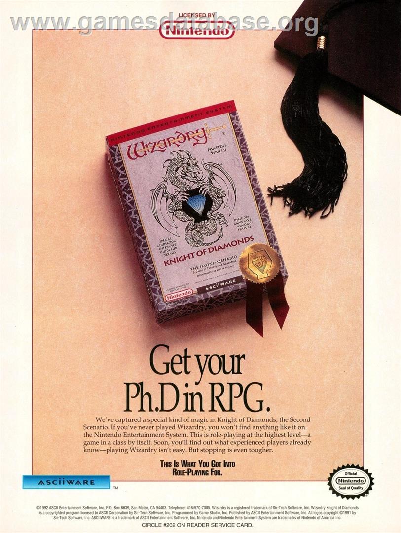 Wizardry Knight Of Diamonds - The Second Scenario - Nintendo NES - Artwork - Advert