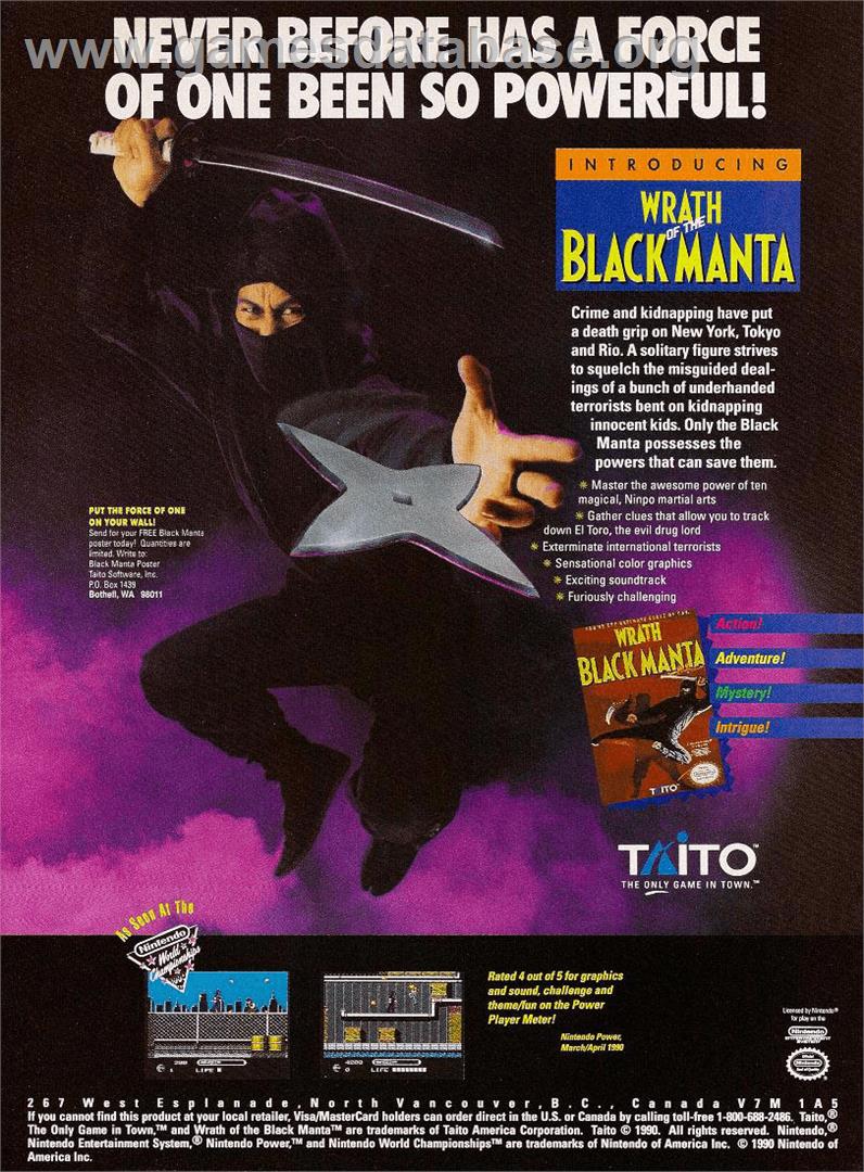 Wrath of the Black Manta - Nintendo NES - Artwork - Advert