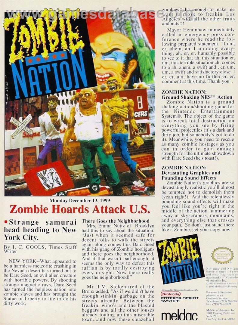 Zombie Nation - Nintendo NES - Artwork - Advert