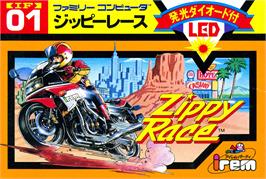 Box cover for Zippy Race on the Nintendo NES.