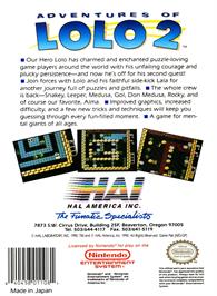 Box back cover for Adventures Of Lolo 2 on the Nintendo NES.
