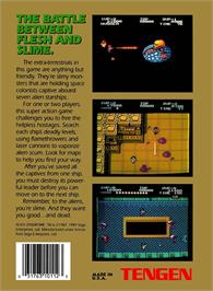 Box back cover for Alien Syndrome on the Nintendo NES.
