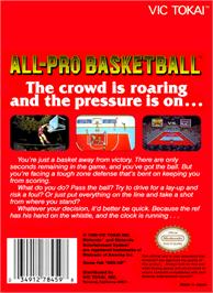 Box back cover for All-Pro Basketball on the Nintendo NES.
