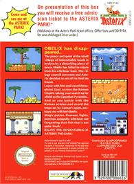 Box back cover for Astérix on the Nintendo NES.