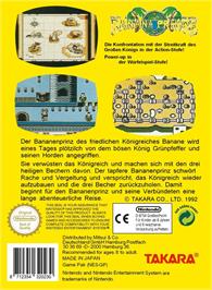 Box back cover for Banana Prince on the Nintendo NES.