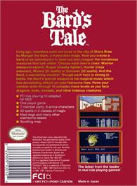Box back cover for Bard's Tale, The on the Nintendo NES.