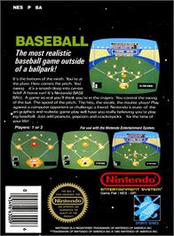 Box back cover for Baseball on the Nintendo NES.