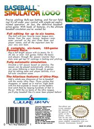 Box back cover for Baseball Simulator 1.000 on the Nintendo NES.