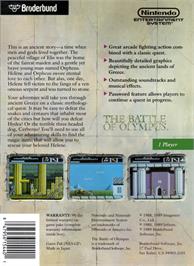 Box back cover for Battle of Olympus on the Nintendo NES.