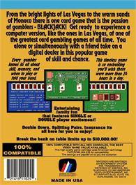 Box back cover for Blackjack on the Nintendo NES.
