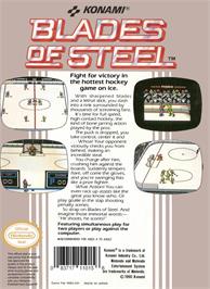 Box back cover for Blades of Steel on the Nintendo NES.