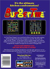 Box back cover for Burgertime on the Nintendo NES.