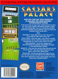 Box back cover for Caesars Palace on the Nintendo NES.