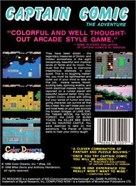 Box back cover for Captain Comic - The Adventure on the Nintendo NES.