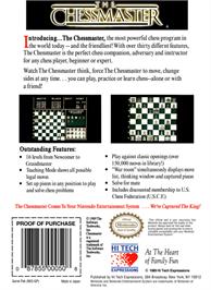 Box back cover for Chessmaster on the Nintendo NES.