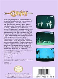 Box back cover for Conan on the Nintendo NES.
