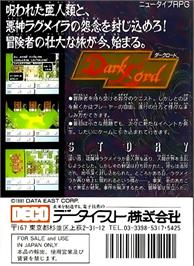 Box back cover for Dark Lord on the Nintendo NES.