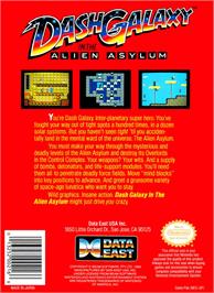 Box back cover for Dash Galaxy in the Alien Asylum on the Nintendo NES.
