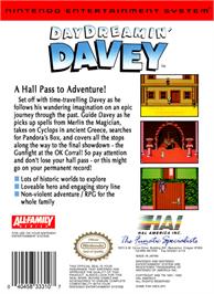 Box back cover for Day Dreamin' Davey on the Nintendo NES.