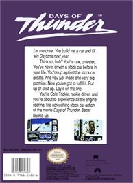 Box back cover for Days of Thunder on the Nintendo NES.
